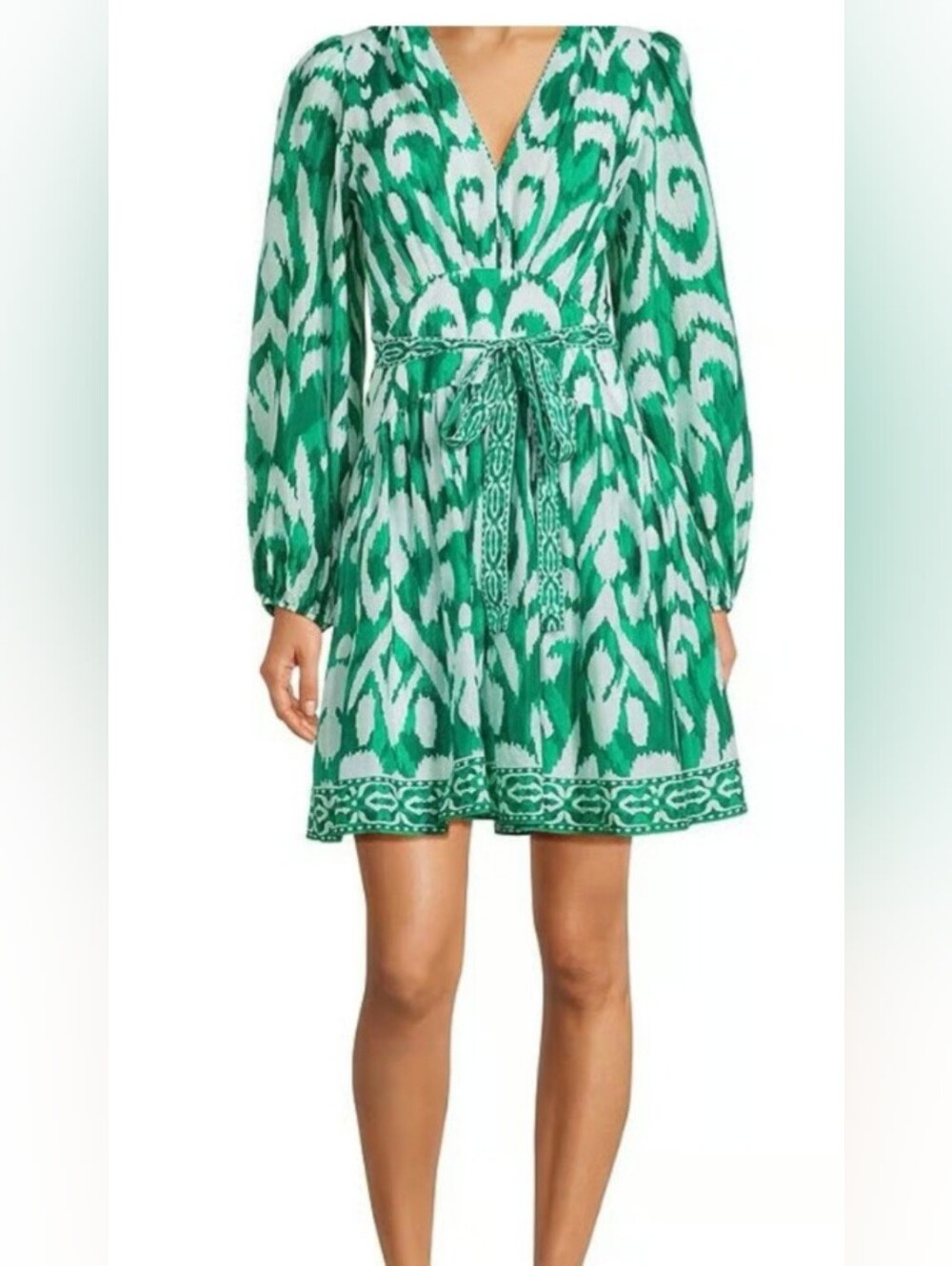Alex Marie Green Printed Tie-Waist Mini Dress